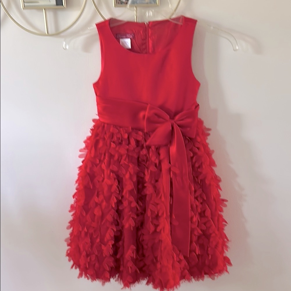 Princess Faith Elegant Red Kids satin botice round neck floating petal dress 8